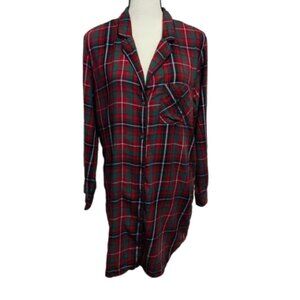 Victoria's Secret Red & Green Plaid Shirt Dress Pajamas Size S #1406